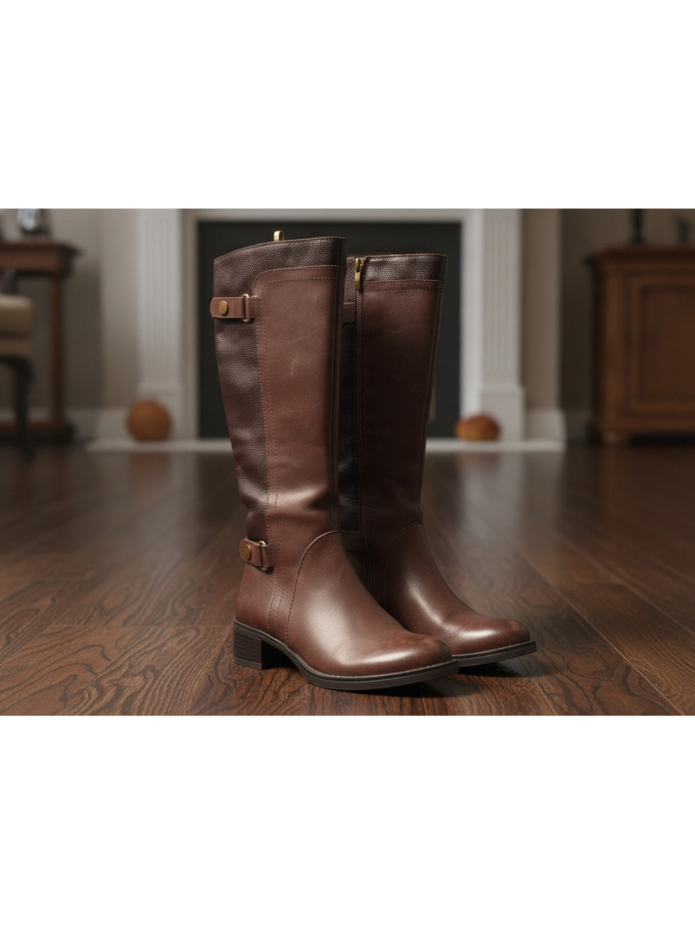 Franco Sarto Women's Brown Leather Riding Boots Knee High Zip Buckle Size 5.5 M